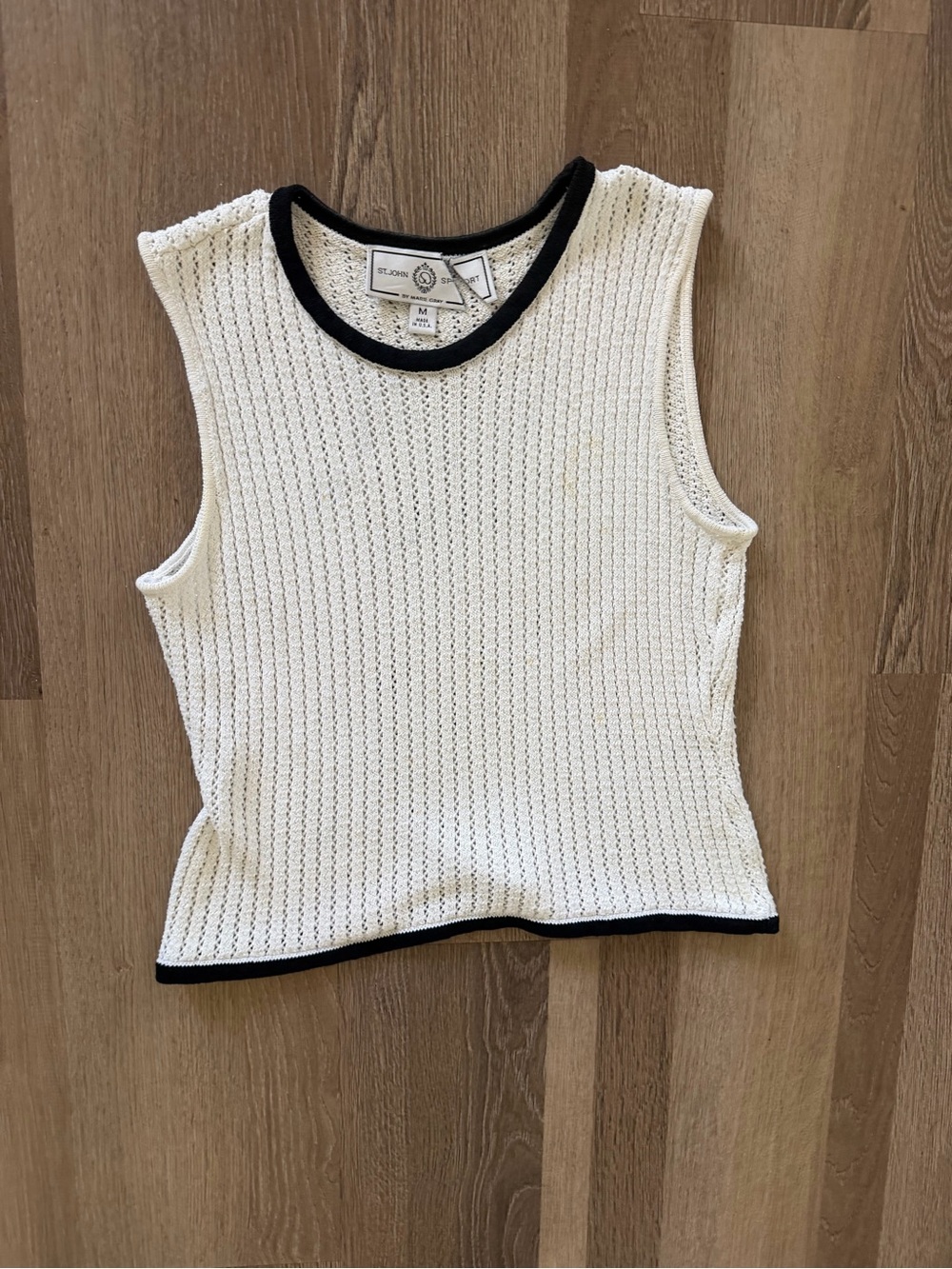 St. John Collection White Knit Tank with Black Trim